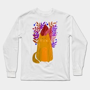 Cat and foliage - yellow and purple Long Sleeve T-Shirt